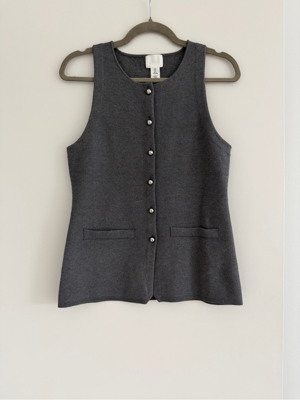 H&M Dark Gray Sleeveless Button-Front Knit Tank